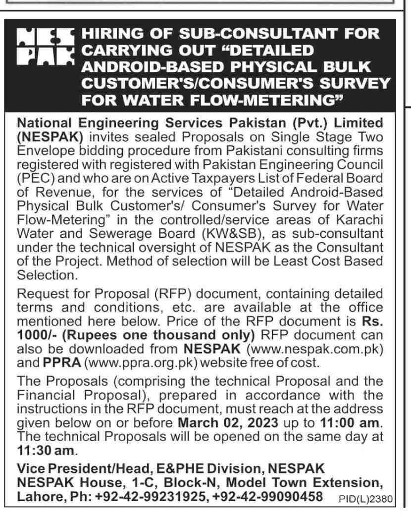 National Engineering Services Pakistan Lahore Jobs 2023