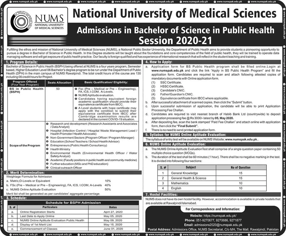 Admissions National University Of Medical Science NUMS