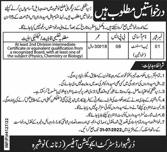 Jobs in Education Department Nowshera Khyber Pakhtunkhwa