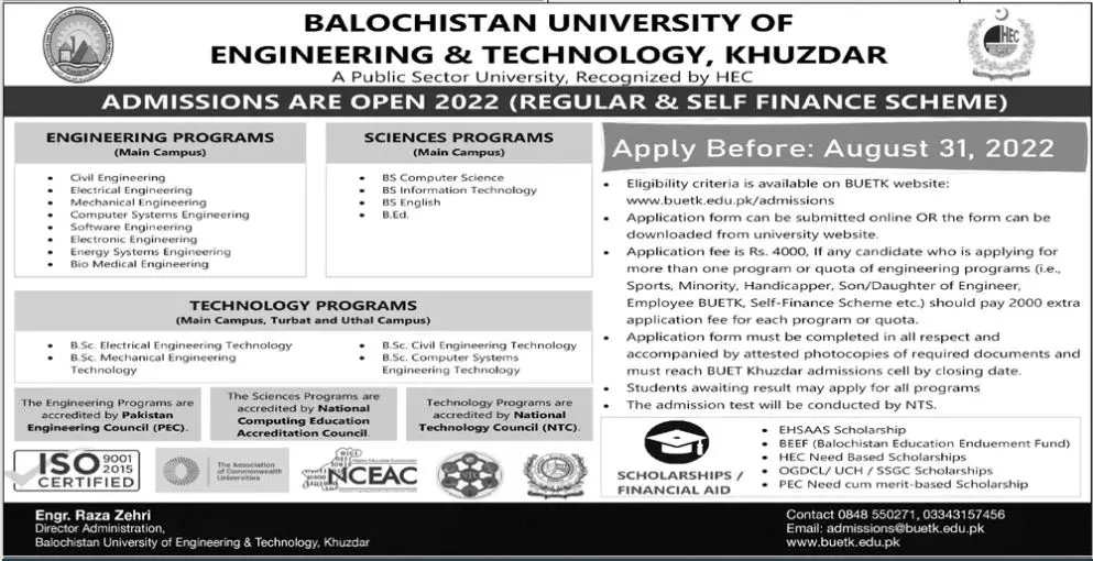 Admission in Balochistan University of Engineering Technolgy