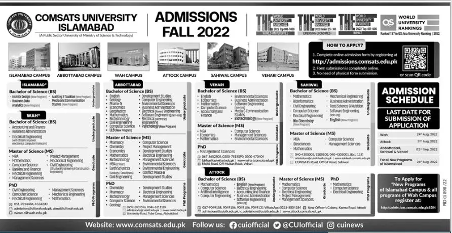 Admission  in COMSATS University Islamabad CUI