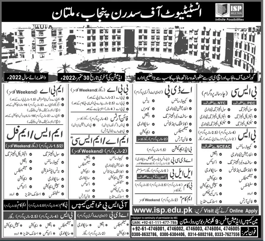 Admission in ISP Institute of Southern Punjab Multan