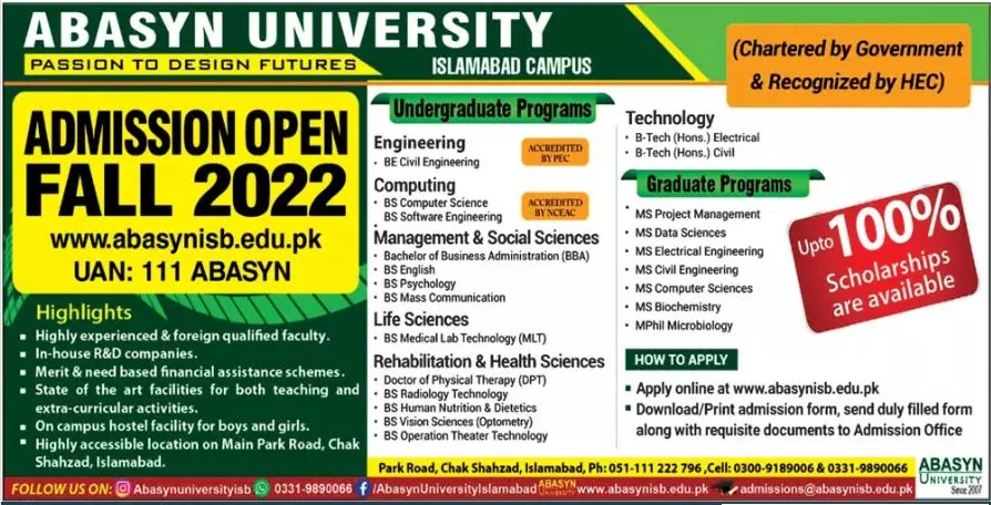 Admission In Abasyn University Peshawar 2022