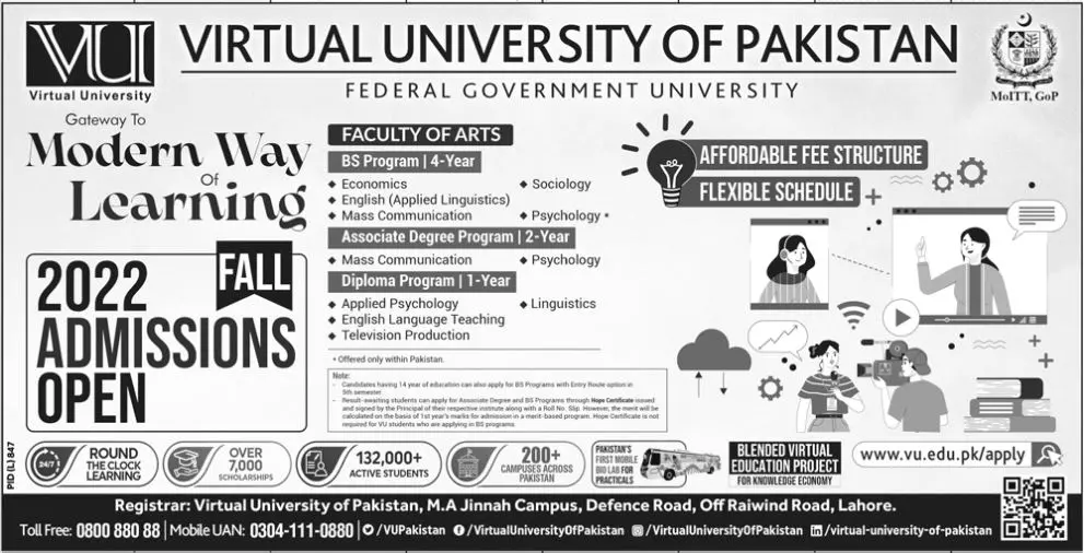 Admission In Virtual University Of Pakistan