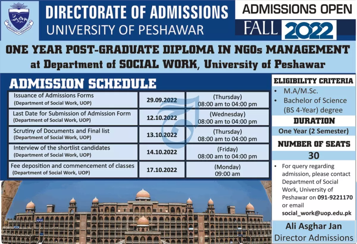 Admission in University of Peshawar