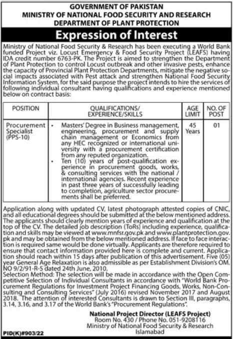 National Food Security & Research Islamabad Jobs 2022