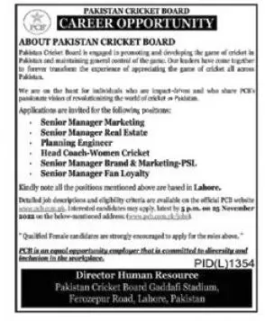 Pakistan Cricket Board Pcb Jobs 2022
