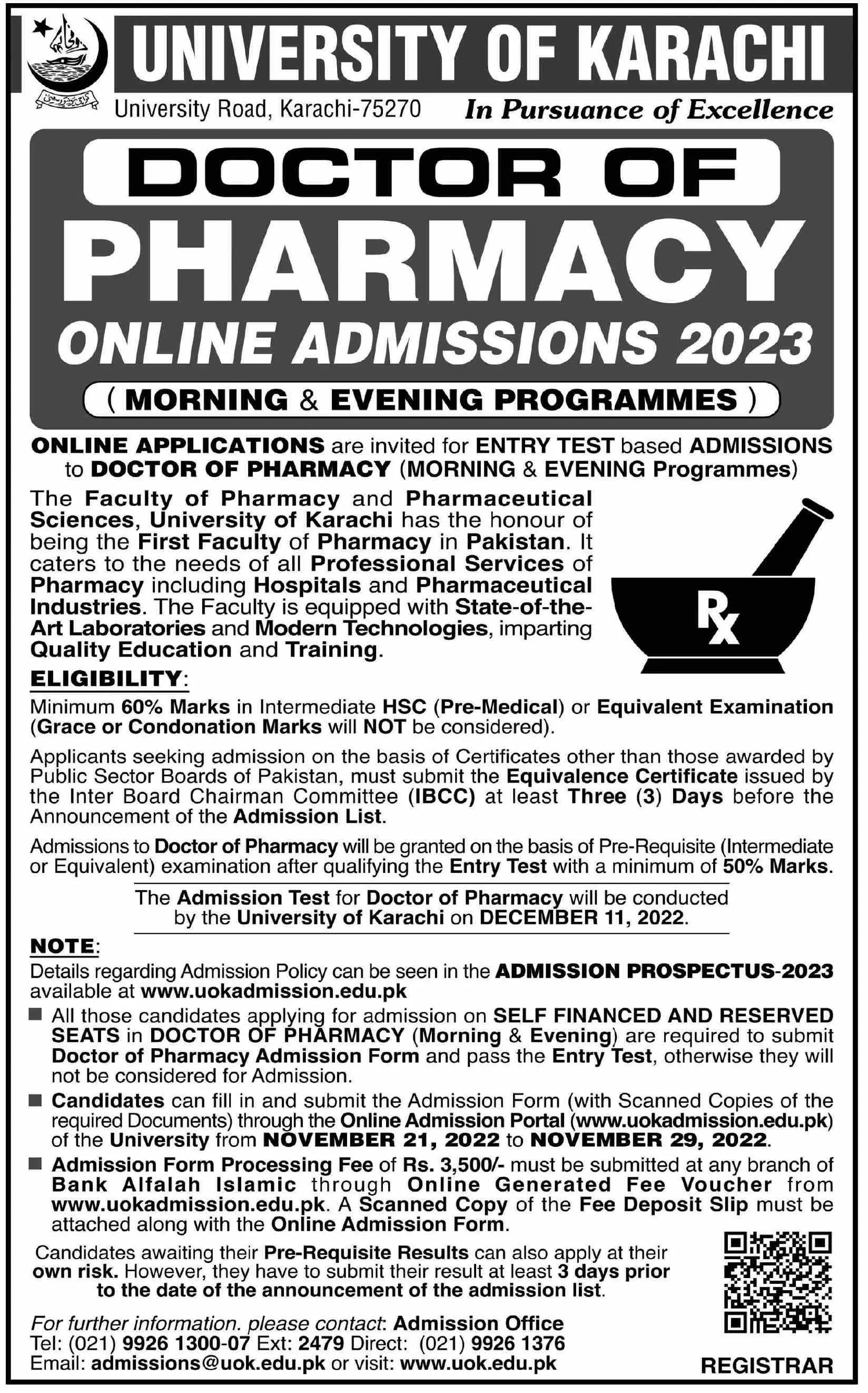 University Of Karachi Admissions 2022