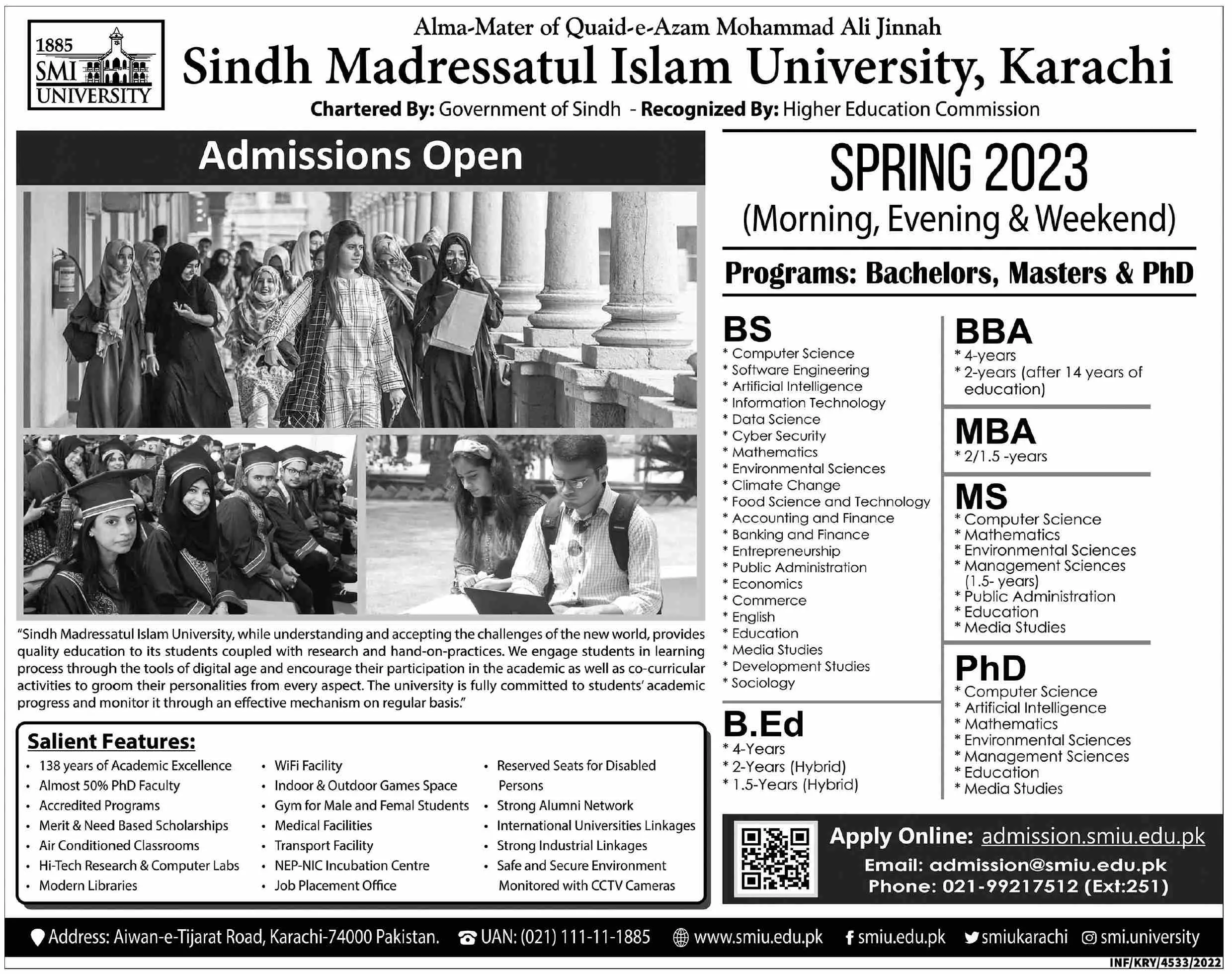 Sindh Madressatul Islamic University Karachi Admissions 2022