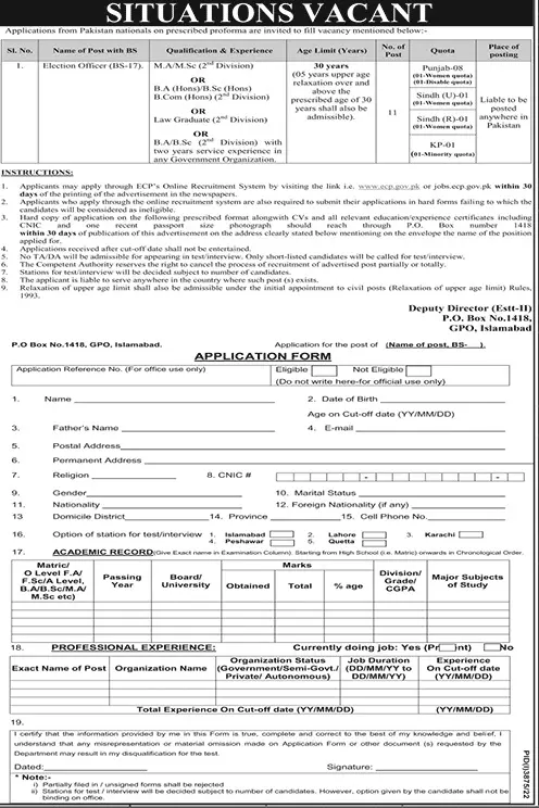 Election Commission of Pakistan ECP Islamabad Jobs 2023