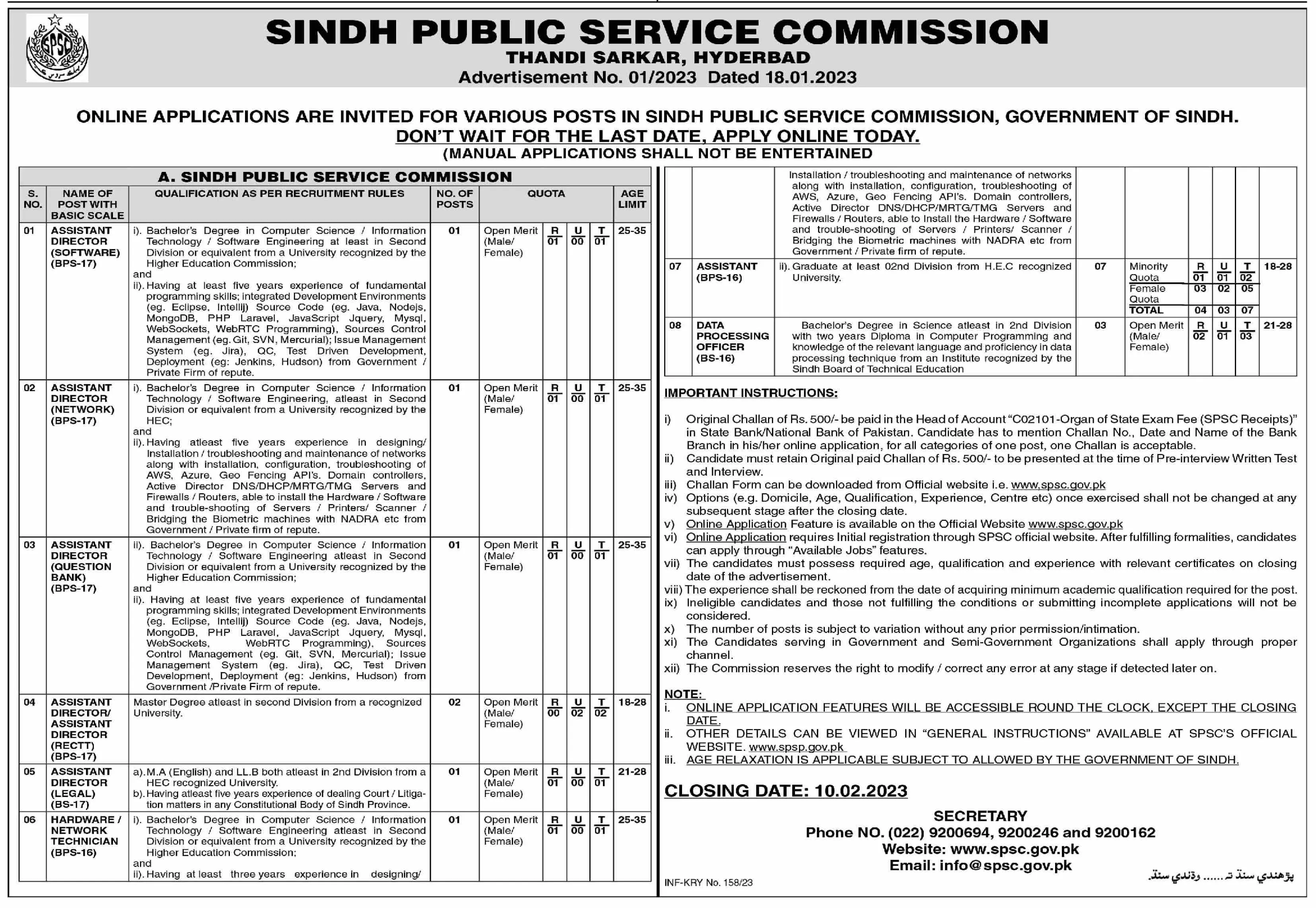Sindh Public Service Commissions Jobs 2023