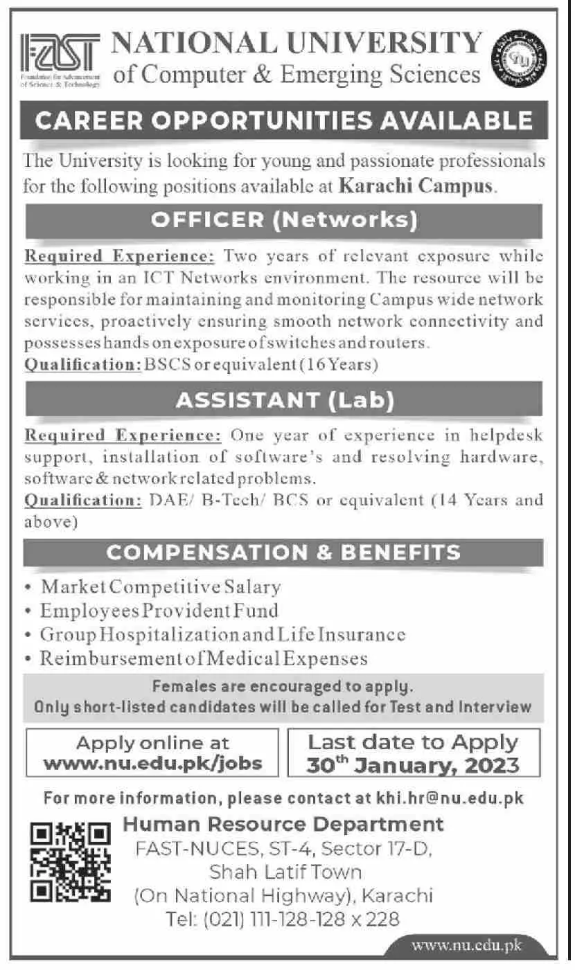 National University of Computer and Emerging Sciences Jobs