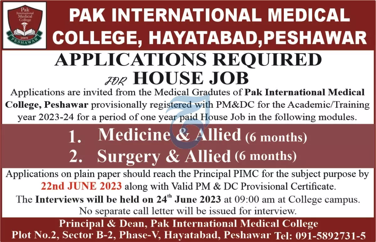 Pak International Medical College Peshawar Jobs 2023 