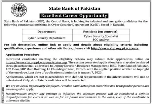 State Bank of Pakistan SBP Karachi Jobs 2023
