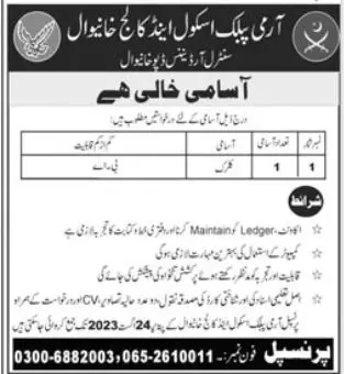 Army Public School And College Khenawal Jobs 2023