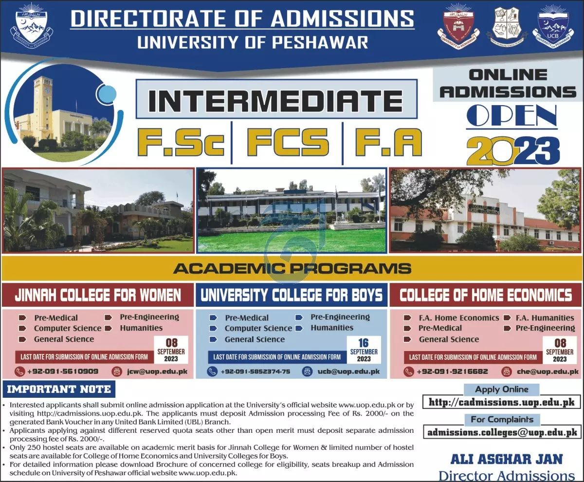 University of Peshawar Admissions 2023