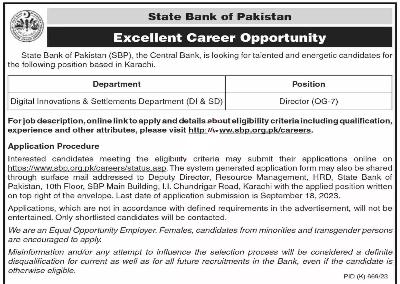 State Bank Of Pakistan SBP Jobs 2023 