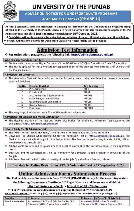 University of Punjab Admissions 2023
