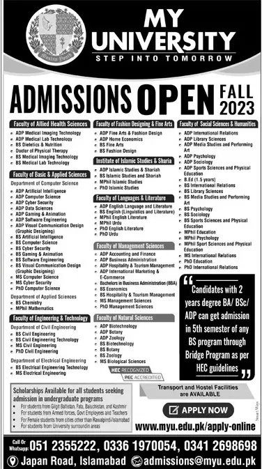 My University Islamabad Admissions 2023