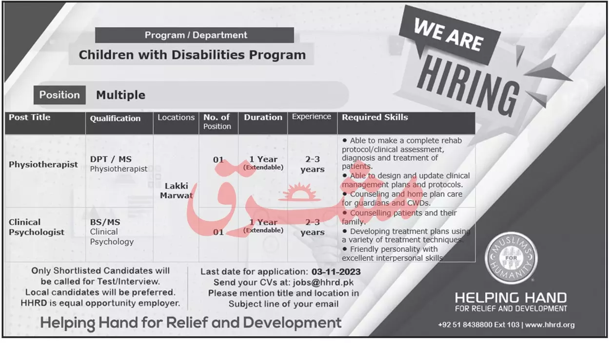Helping Hand For Relief And Development HHRD Islamabad Jobs 