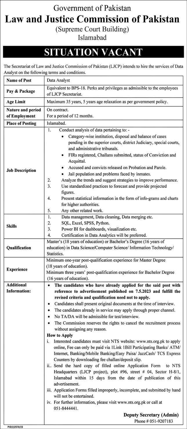 Law and Justice Commissions of Pakistan Islamabad Jobs 