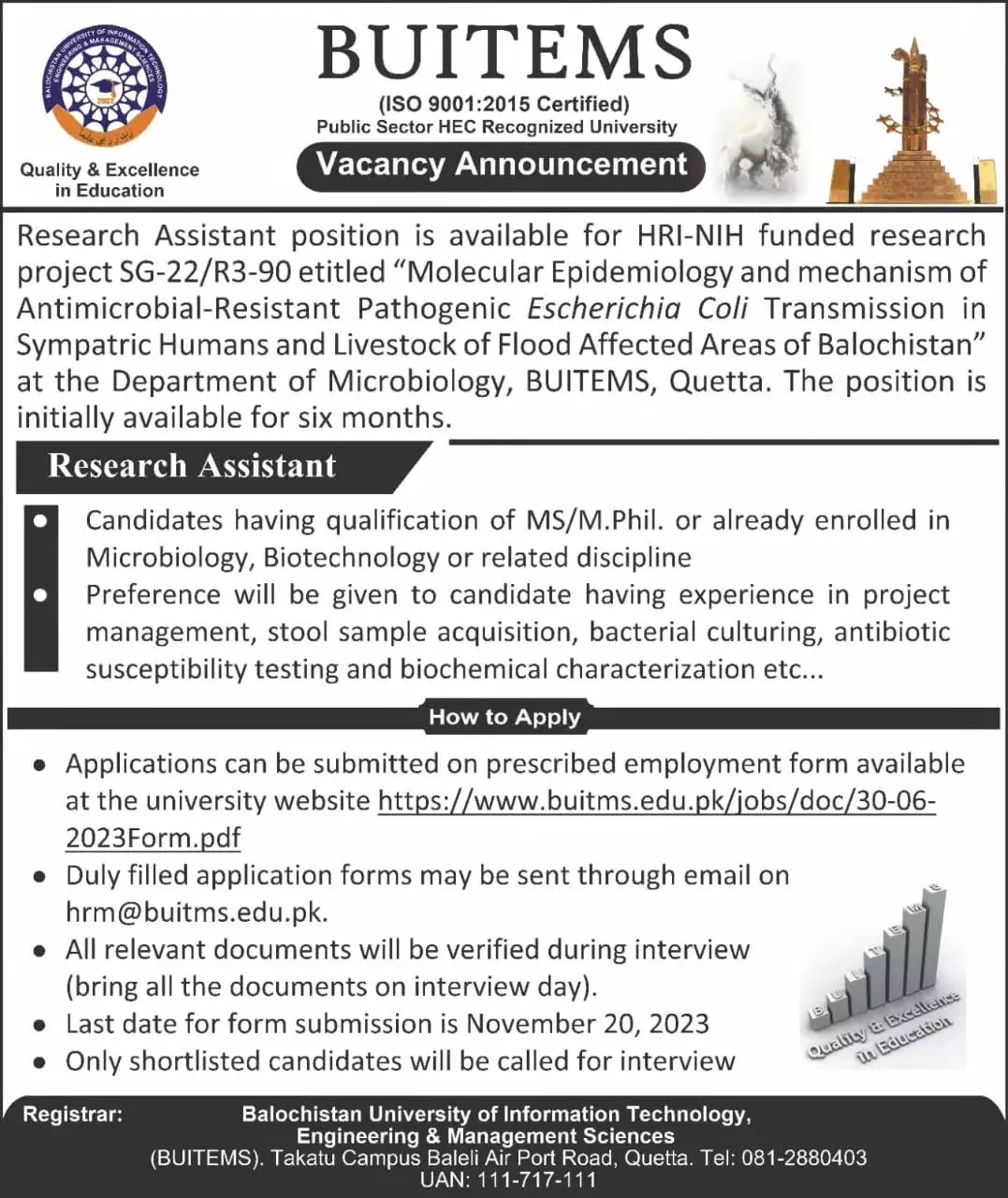 Balochistan University of Information Technology Buitems Job