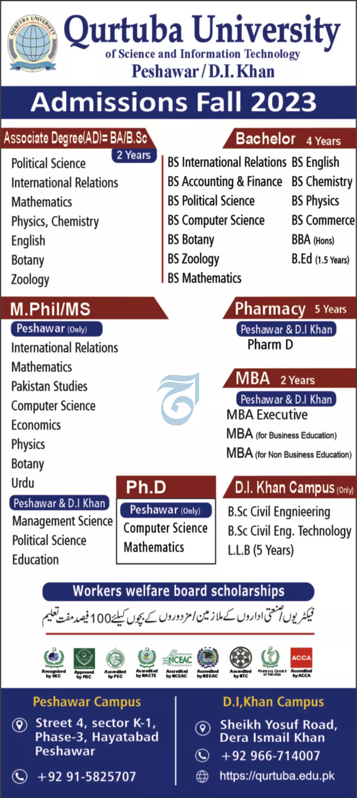 Qurtuba University peshawar Admissions 2023