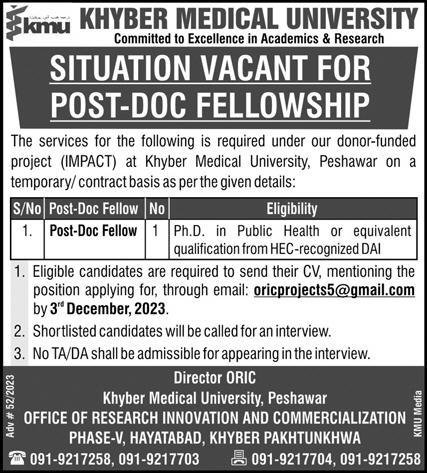 Khyber Medical University Peshawar Khyber Pakhtunkhwa Jobs