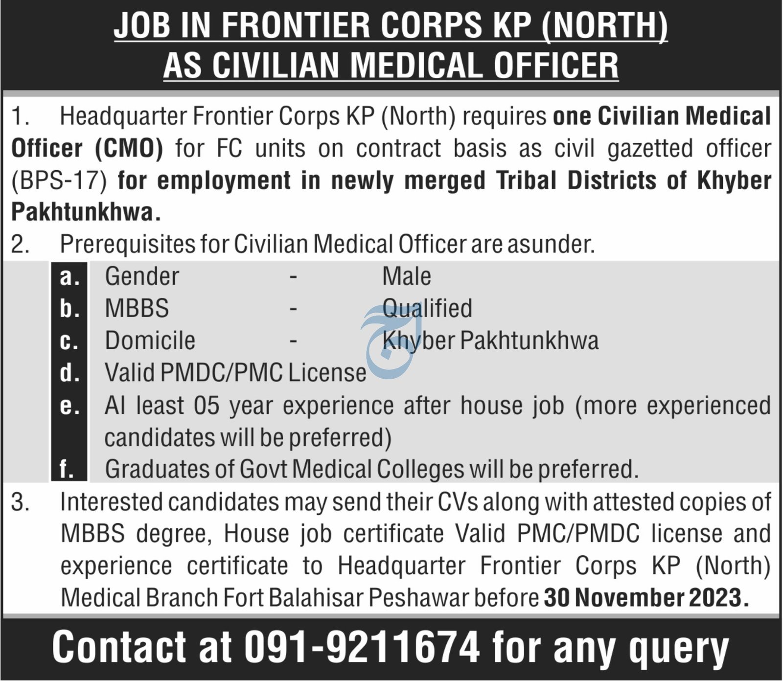 Head Quarter Frontier Crops Kp North Khyber Pakhtunkhwa Jobs