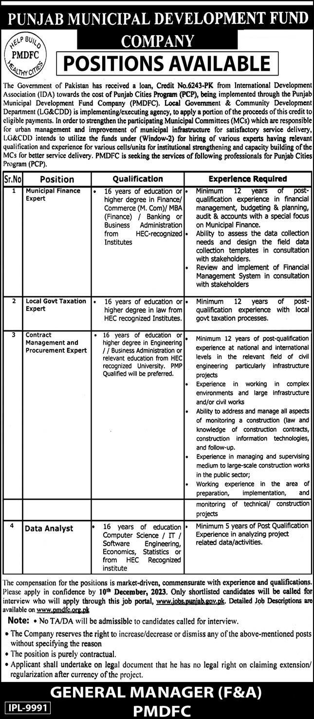 Punjab Municipal Development Fund Company Jobs 2023 