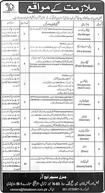 Faisal Town Private Limited Jobs 2023