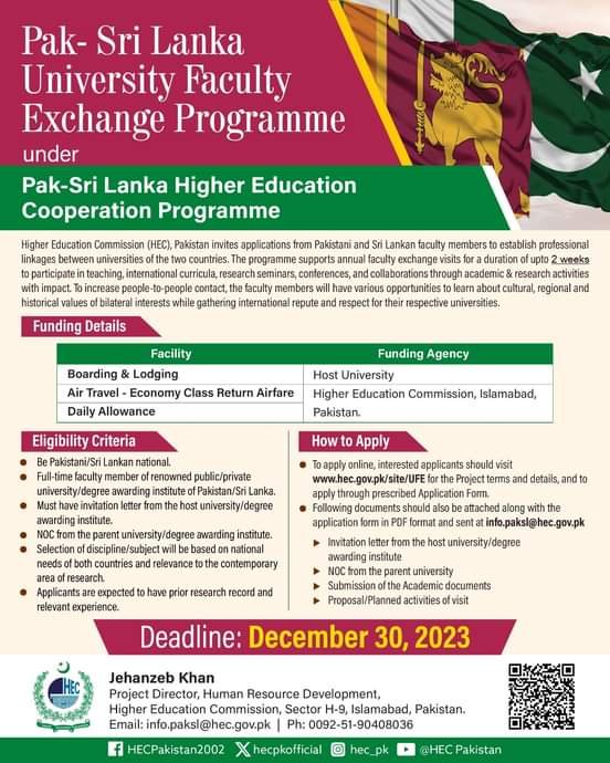 Pak-Sri Lanka university Faculty Exchange Programme