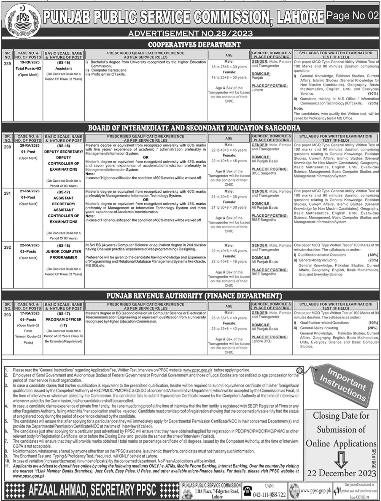 Punjab Public Service Commission PPSC Lahore Jobs 28/2023