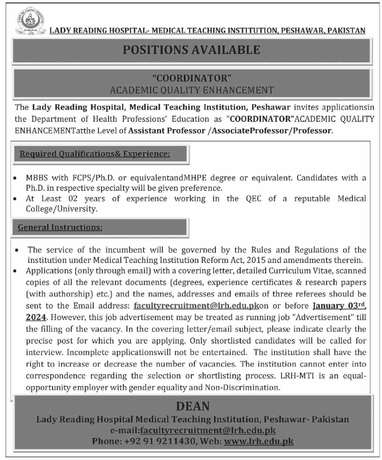 Medical Teaching Institution MTI Peshawar Jobs 2024