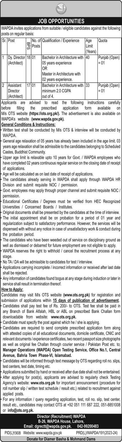 Water and Power Development Authority WAPDA Lahore Jobs 2024