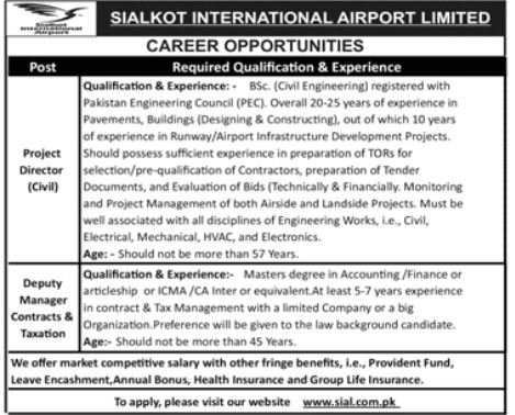 Sialkot International Airport Ltd Sialkot Jobs 2024