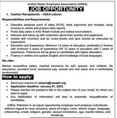 United State Employee Association USEA Lahore Jobs 2024