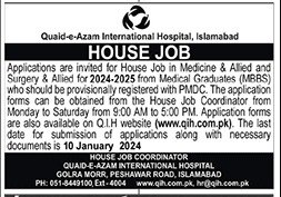 Quaid E Azam International Hospital Islamabad Job 2024