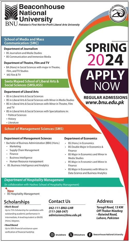 Admissions Open In Beaconhouse National University