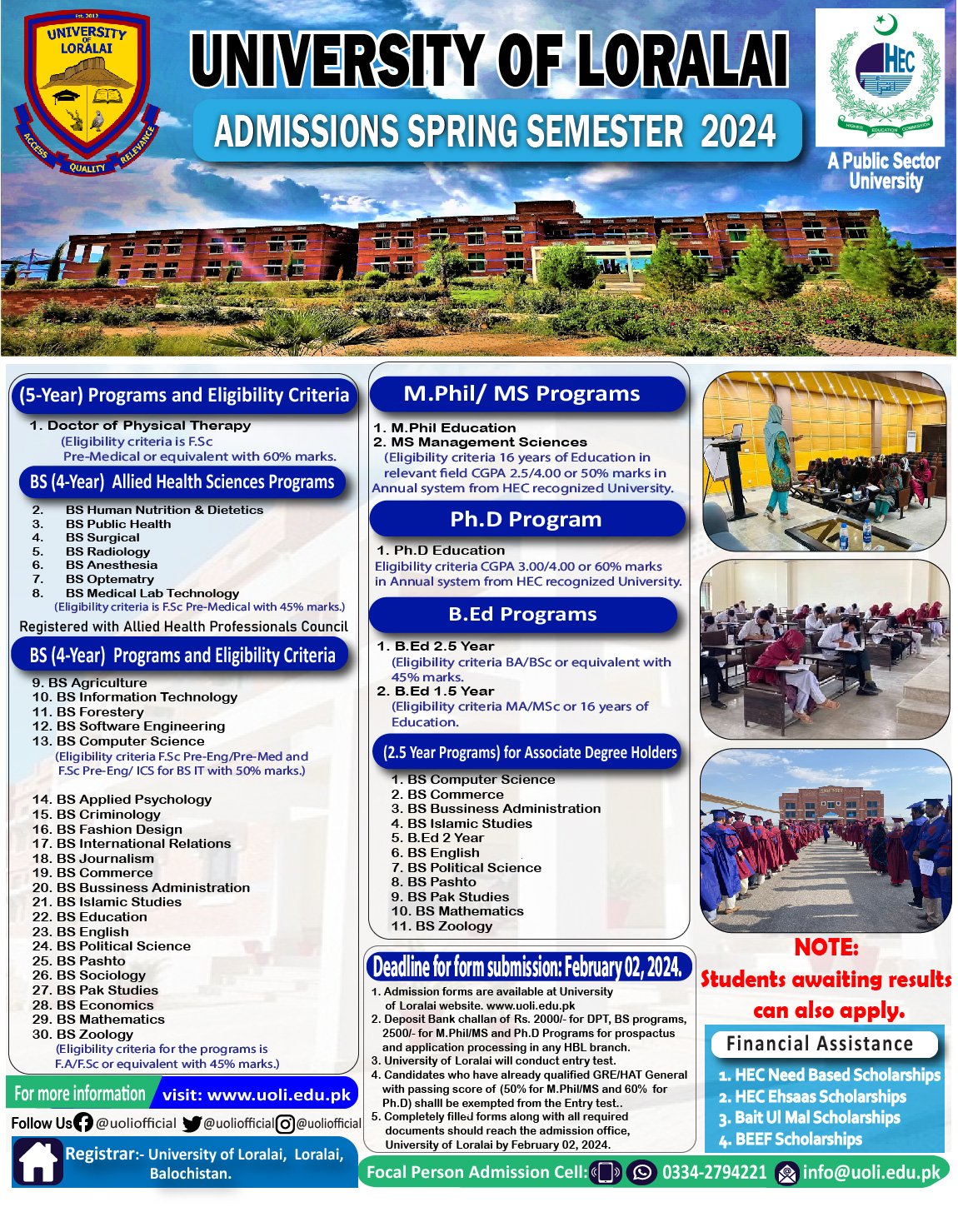 Admissions Open in University of Loralai Balochistan 2024
