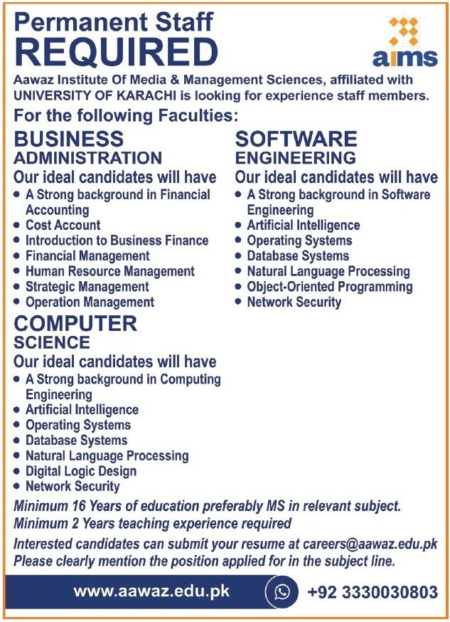 Aawaz Institute Of Media & Management Sciences AIMS Jobs