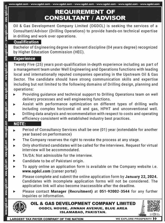 Oil And Gas Development Company OGDCL Jobs 2024 