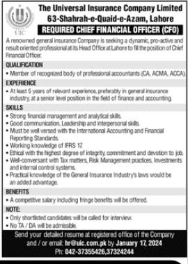 The Universial Unsurance Company Lahore Jobs 2024