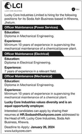 Lucky Core Industries Limited LCI Khewra Punjab Jobs 2024