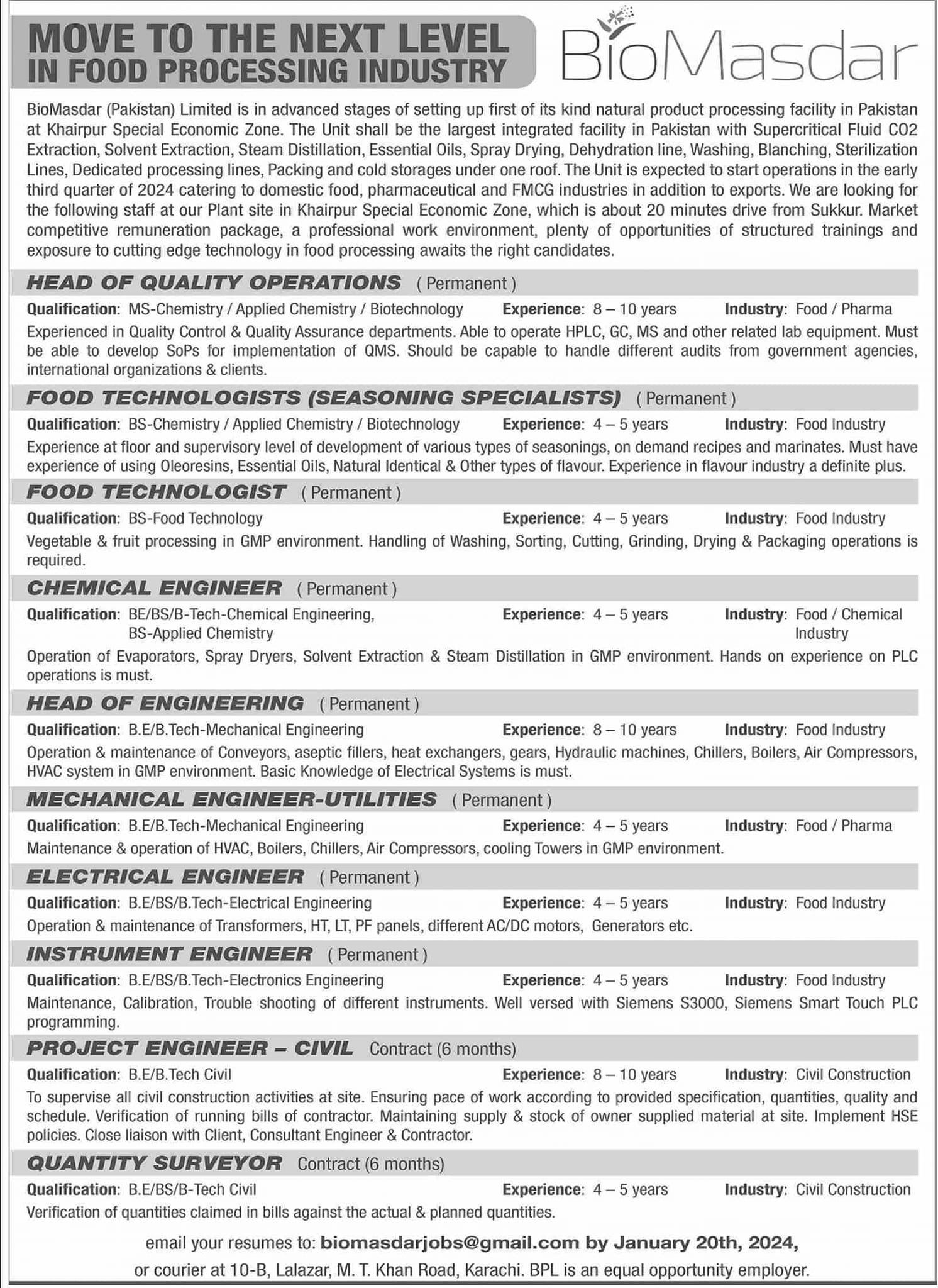 BioMasdar Pakistan Limited Karachi Jobs 2024