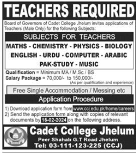Cadet College Jhelum Punjab Jobs 2024