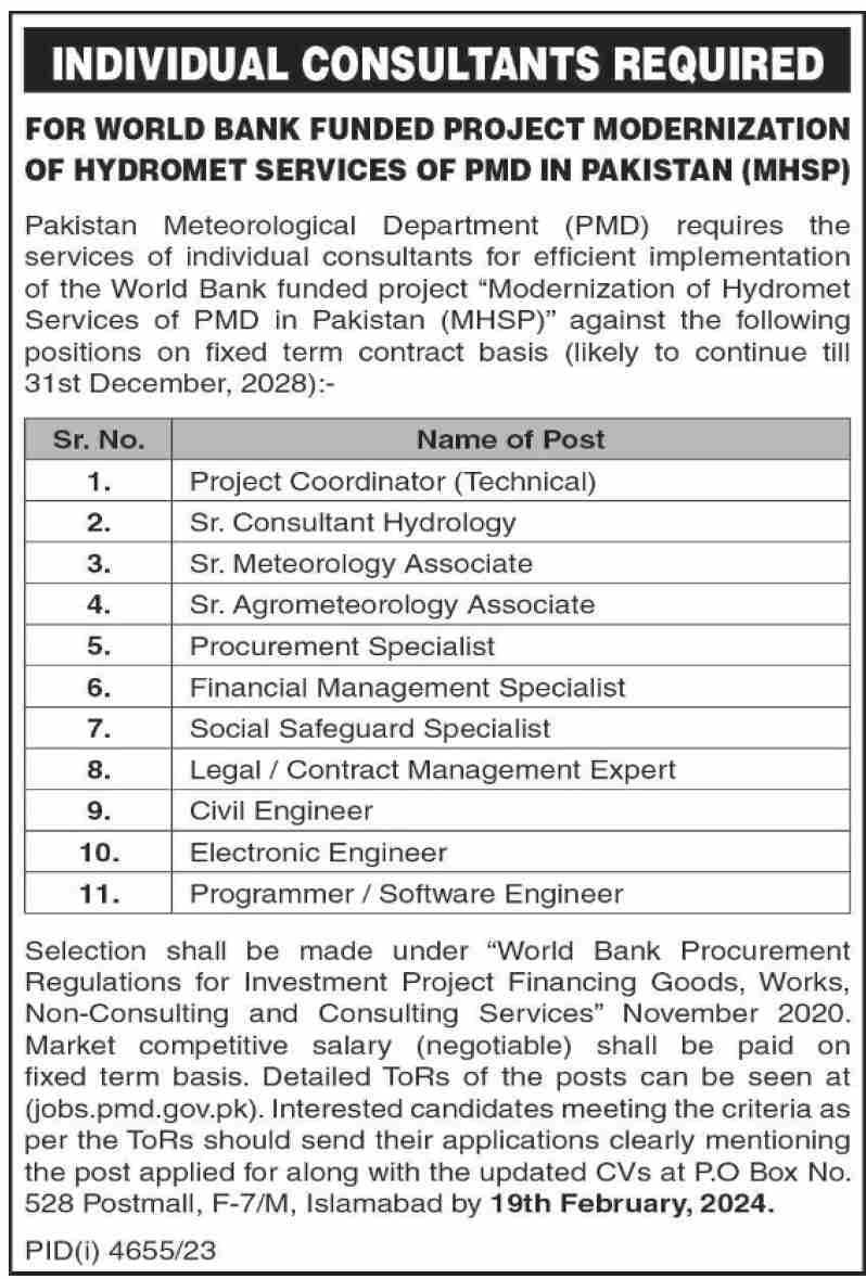 Pakistan Meteorological Department PMD Islamabad Jobs 2024