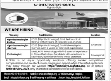 Al Shifa Trust Eye Hospital Jobs 2024 