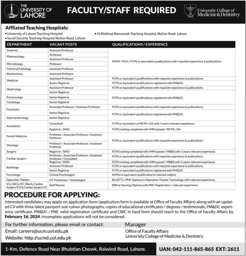 The University Of Lahore UOL Jobs 2024 