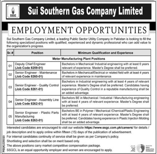 Sui Southern Gas Company Limited Jobs 2024 